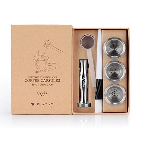  RECAPS Stainless Steel Refillable Filters Reusable Pods Compatible with Nespresso Original Line Machine BUT NOT ALL (3 Pods+120 Lids+1 Tamper)