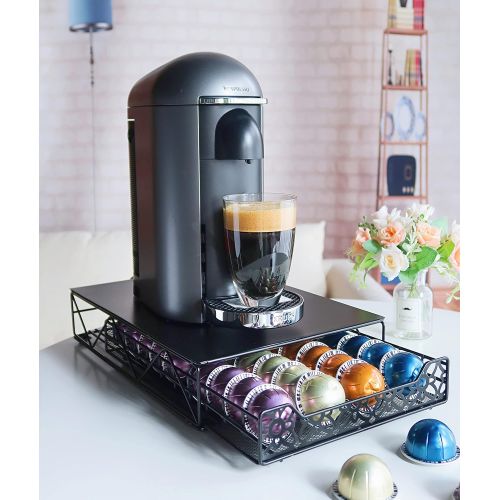  [아마존베스트]RECAPS Coffee Pod Holder Drawer Storage Coffee Capsules Kitchen Organizer Compatible with Vertuoline Stores 40 Capsules Black Color