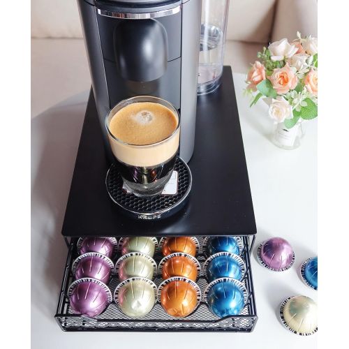  [아마존베스트]RECAPS Coffee Pod Holder Drawer Storage Coffee Capsules Kitchen Organizer Compatible with Vertuoline Stores 40 Capsules Black Color