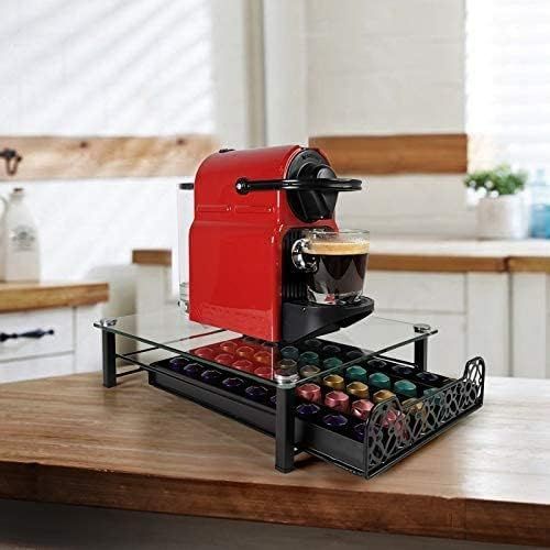  [아마존베스트]RECAPS Coffee Pods Storage Holder Drawer Kitchen Organizer Compatible with Nespresso Tempered Glass Holds Different Brands of Coffee Pods