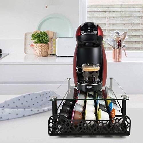  [아마존베스트]RECAPS Coffee Pods Storage Holder Drawer Kitchen Organizer Compatible with Nespresso Tempered Glass Holds Different Brands of Coffee Pods
