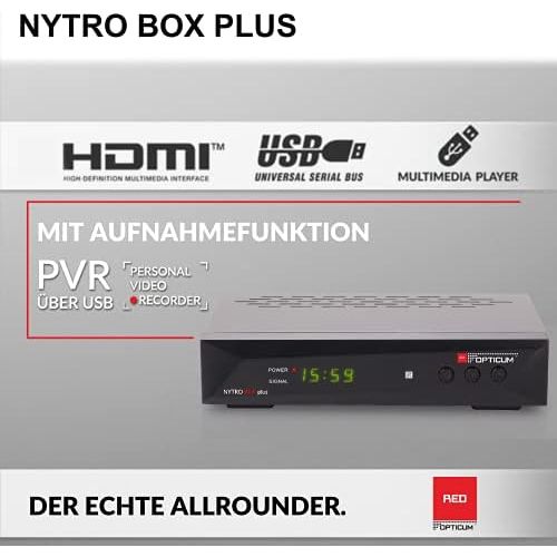  RED OPTICUM Nytro Box Plus Hybrid Receiver HD TV I DVB C & DVB T2 Receiver with Recording Function PVR HDMI USB SCART Coaxial Audio Ethernet LED Display I Digital Cable