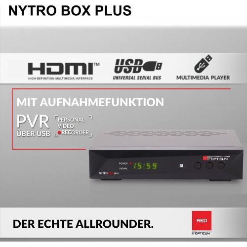  RED OPTICUM Nytro Box Plus Hybrid Receiver HD TV I DVB C & DVB T2 Receiver with Recording Function PVR HDMI USB SCART Coaxial Audio Ethernet LED Display I Digital Cable