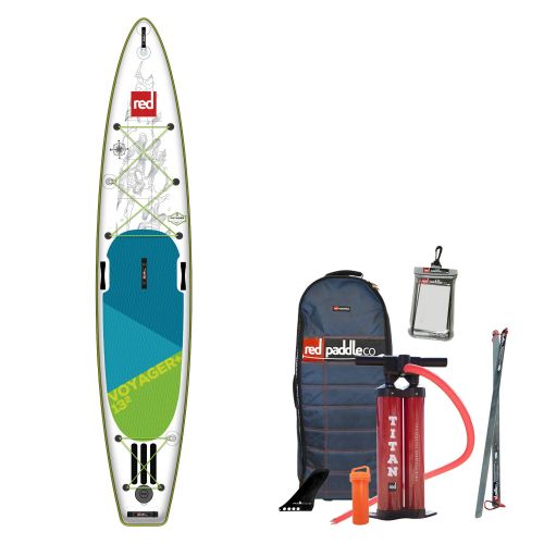  RED Paddle 2018 Red Paddle Co VOYAGER 132 Inflatable SUP Package with Roller Pack, Titan Pump, Phone Case, Fin, Gauge