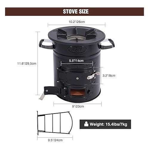  REDCAMP Rocket Stove Wood Burning Portable for Cooking, Camping Wood Stove with Canvas Storage Bag for Emergency, Survival, BBQ, RV