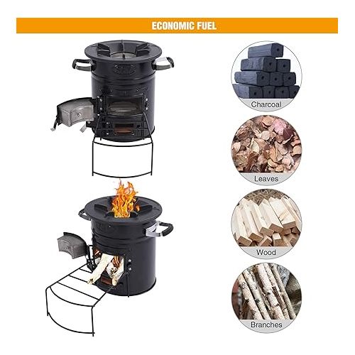  REDCAMP Rocket Stove Wood Burning Portable for Cooking, Camping Wood Stove with Canvas Storage Bag for Emergency, Survival, BBQ, RV