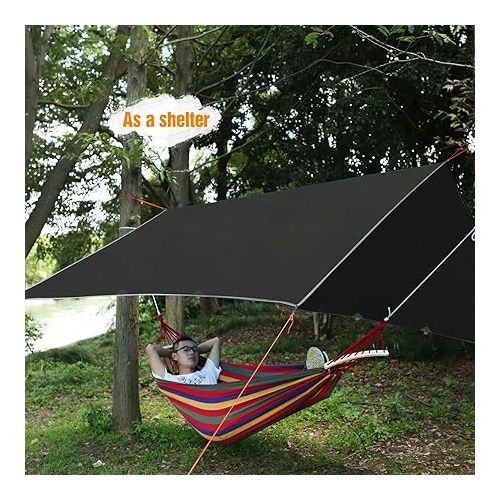  REDCAMP Hammock Rain Fly Camping Tarp Waterproof, 10x12ft Lightweight Backpacking Rain Tarp Shelter for Hiking Outdoor, Black