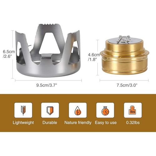  REDCAMP Mini Alcohol Stove for Backpacking, Lightweight Brass Spirit Burner with Aluminium Stand for Camping Hiking, Silver