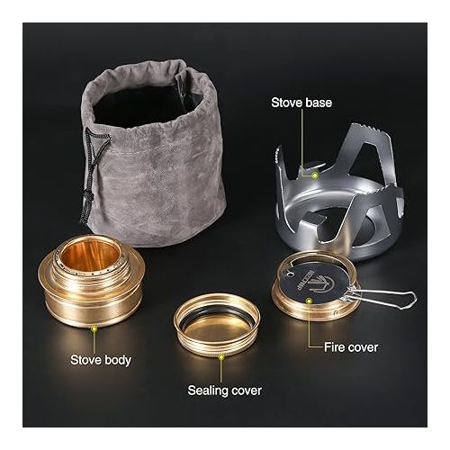  REDCAMP Mini Alcohol Stove for Backpacking, Lightweight Brass Spirit Burner with Aluminium Stand for Camping Hiking, Silver