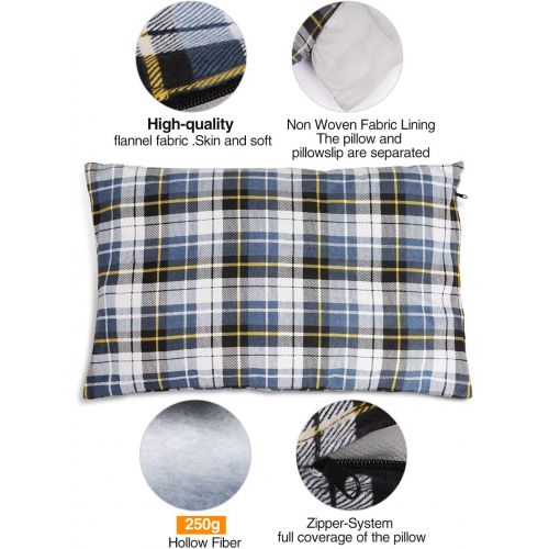  [아마존베스트]REDCAMP Small Camping Pillow Lightweight and Compressible, 1PC/2PCS Flannel Travel Pillow with Removable Pillow Cover