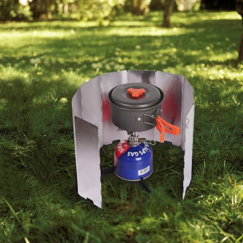  REDCAMP Folding Outdoor Stove Windscreen, 8/9/10/12 Plates Aluminum Camping Stove Windshield with Carrying Bag, Lightweight Butane Burner Windshield