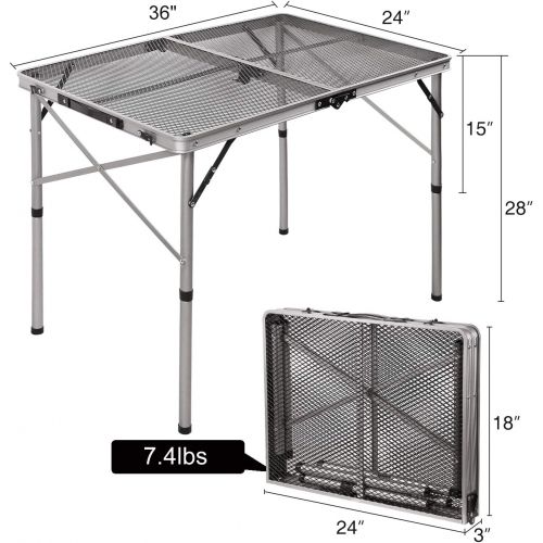  REDCAMP Folding Portable Grill Table for Camping, Lightweight Aluminum Metal Grill Stand Table for Outside Cooking Outdoor BBQ RV Picnic, Easy to Assemble with Adjustable Height Le