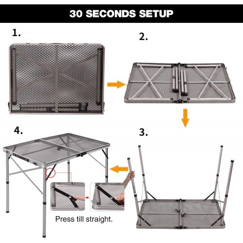  REDCAMP Folding Portable Grill Table for Camping, Lightweight Aluminum Metal Grill Stand Table for Outside Cooking Outdoor BBQ RV Picnic, Easy to Assemble with Adjustable Height Le