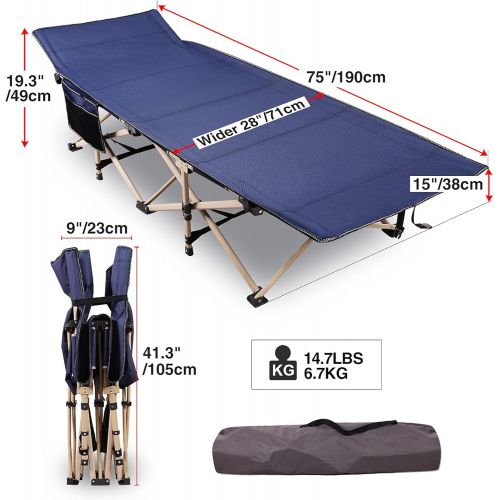  REDCAMP Folding Camping Cots for Adults Heavy Duty, 28 - 33 Extra Wide Sturdy Portable Sleeping Cot for Camp Office Use, Blue Gray Green