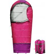 REDCAMP Kids Sleeping Bag for Camping, 32-77 Degree 3 Season Warm or Cold Weather Fit Boys, Girls & Teens Blue/Rose Red