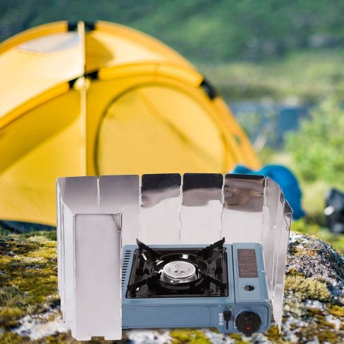  REDCAMP Folding Outdoor Stove Windscreen, 8/9/10/12 Plates Aluminum Camping Stove Windshield with Carrying Bag, Lightweight Butane Burner Windshield