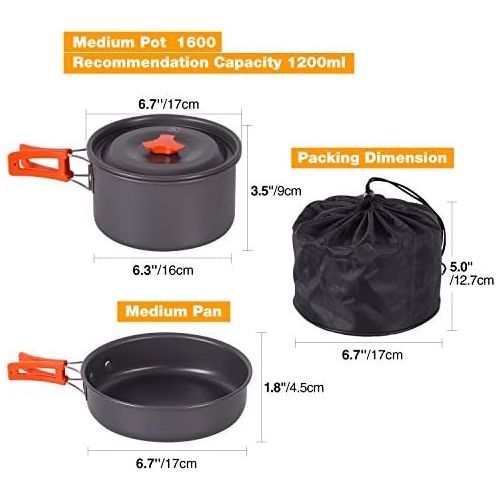  REDCAMP 12/13/14/18/22/23 PCS Camping Cookware Mess Kit with Kettle, Aluminum Lightweight Folding Camping Pots and Pans Set for 1/2/3/4 Person