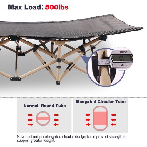  REDCAMP Folding Camping Cot for Adults 500lbs, Heavy Duty Wide Sleeping Cots with Carry Bag Portable for Camp Office Use, Grey 75x28