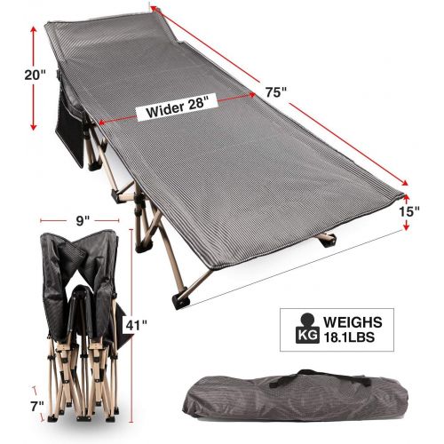  REDCAMP Folding Camping Cot for Adults 500lbs, Heavy Duty Wide Sleeping Cots with Carry Bag Portable for Camp Office Use, Grey 75x28