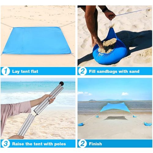  REDCAMP Beach Tent Sun Shelter, 7x7 FT Pop Up Beach Sunshade Canopy with 2 Aluminum Poles for Camping, Backyard, Fishing and Outdoors Blue