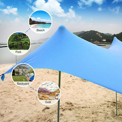  REDCAMP Beach Tent Sun Shelter, 7x7 FT Pop Up Beach Sunshade Canopy with 2 Aluminum Poles for Camping, Backyard, Fishing and Outdoors Blue