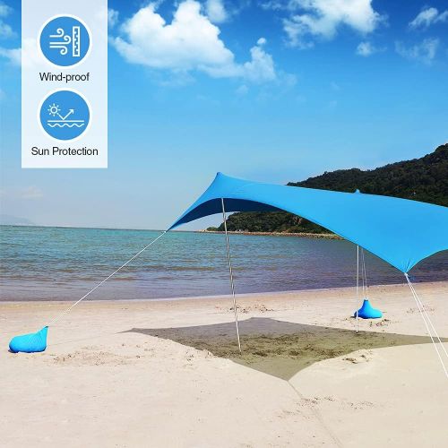  REDCAMP Beach Tent Sun Shelter, 7x7 FT Pop Up Beach Sunshade Canopy with 2 Aluminum Poles for Camping, Backyard, Fishing and Outdoors Blue