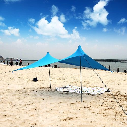  REDCAMP Beach Tent Sun Shelter, 7x7 FT Pop Up Beach Sunshade Canopy with 2 Aluminum Poles for Camping, Backyard, Fishing and Outdoors Blue