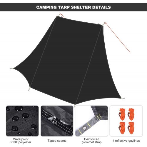  REDCAMP Lightweight Camping Tarp Sun Shelter with Tarp Poles and Suction Cup, Waterproof Car Awning Sun Shade Awning Canopy Set for Backpacking Hiking Camping