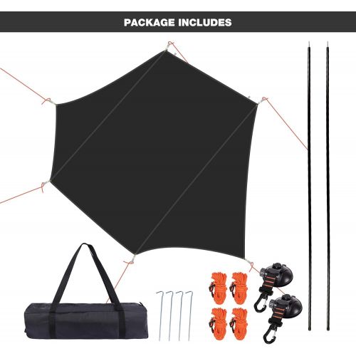  REDCAMP Lightweight Camping Tarp Sun Shelter with Tarp Poles and Suction Cup, Waterproof Car Awning Sun Shade Awning Canopy Set for Backpacking Hiking Camping