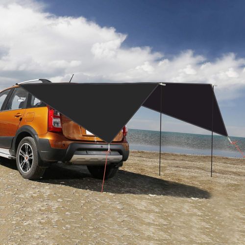  REDCAMP Lightweight Camping Tarp Sun Shelter with Tarp Poles and Suction Cup, Waterproof Car Awning Sun Shade Awning Canopy Set for Backpacking Hiking Camping