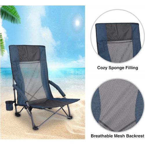  REDCAMP Folding Beach Chair for Adults Heavy Duty, Lightweight Portable Low Profile Concert Chairs with High Back Support, Comfortable for Outdoor Camping Backpacking Sports Events