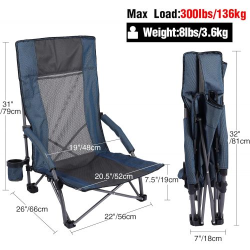  REDCAMP Folding Beach Chair for Adults Heavy Duty, Lightweight Portable Low Profile Concert Chairs with High Back Support, Comfortable for Outdoor Camping Backpacking Sports Events