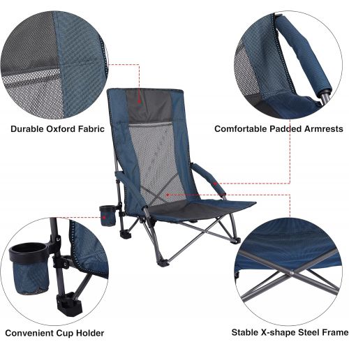  REDCAMP Folding Beach Chair for Adults Heavy Duty, Lightweight Portable Low Profile Concert Chairs with High Back Support, Comfortable for Outdoor Camping Backpacking Sports Events