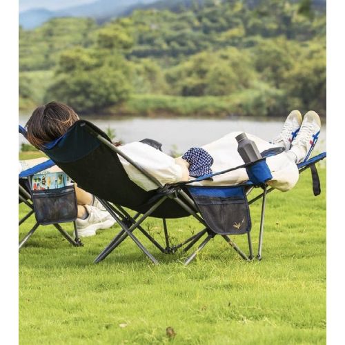  REDCAMP Camping Chair with Removable Footrest, Portable Folding Reclining Camp Chairs for Adults, Blue with Fabric Back