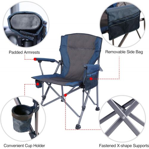  REDCAMP Oversized Folding Camping Chairs for Adults Heavy Duty 250/330/500lb, Sturdy Steel Frame Portable Outdoor Sport Chairs with High Back and Hard Arms, Blue/Camouflage/Black