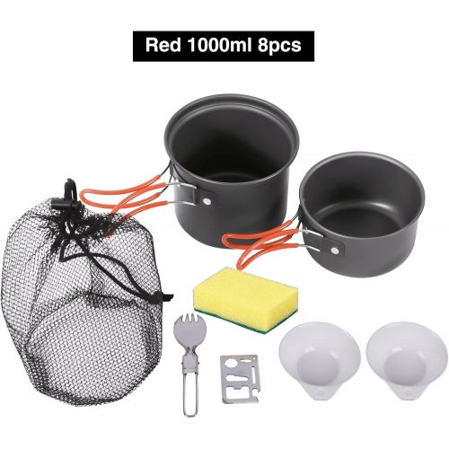  REDCAMP 8 PCS Camping Cookware Set Mess Kit, Lightweight & Compact Backpacking Cooking Set, Anodized Aluminum Camping Pots and Pans Set