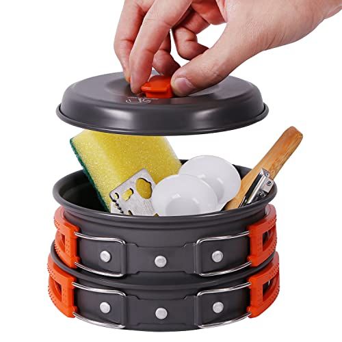  REDCAMP 11/12/22 PCS Camping Cookware Set Mess Kit, Lightweight & Compact Backpacking Cooking Set, Anodized Aluminum Pans Set and Camping Pots