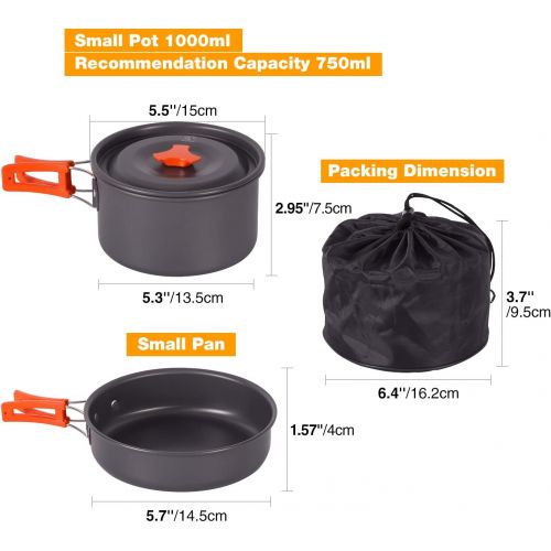  REDCAMP 11/12/22 PCS Camping Cookware Set Mess Kit, Lightweight & Compact Backpacking Cooking Set, Anodized Aluminum Pans Set and Camping Pots