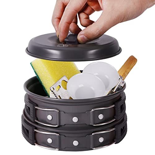  REDCAMP 11/12/22 PCS Camping Cookware Set Mess Kit, Lightweight & Compact Backpacking Cooking Set, Anodized Aluminum Pans Set and Camping Pots