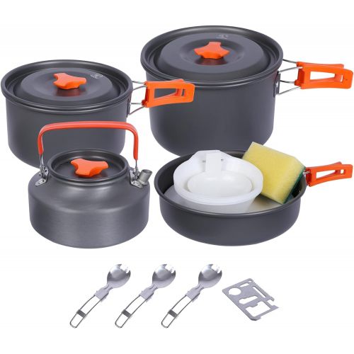  REDCAMP 12/13/17/22 PCS Camping Cookware Set with Kettle, Lightweight Backpacking Cookset for 2-5 Persons, Anodized Aluminum Compact Camping Pots and Pans Set