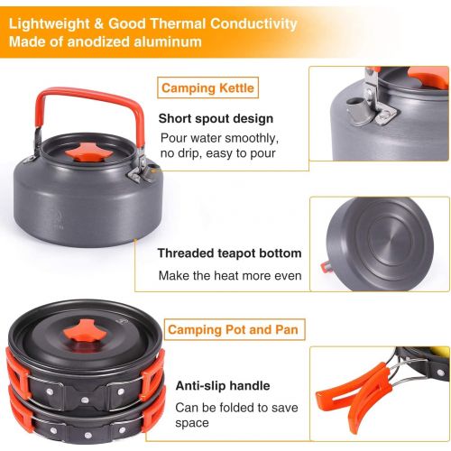  REDCAMP 12/13/17/22 PCS Camping Cookware Set with Kettle, Lightweight Backpacking Cookset for 2-5 Persons, Anodized Aluminum Compact Camping Pots and Pans Set