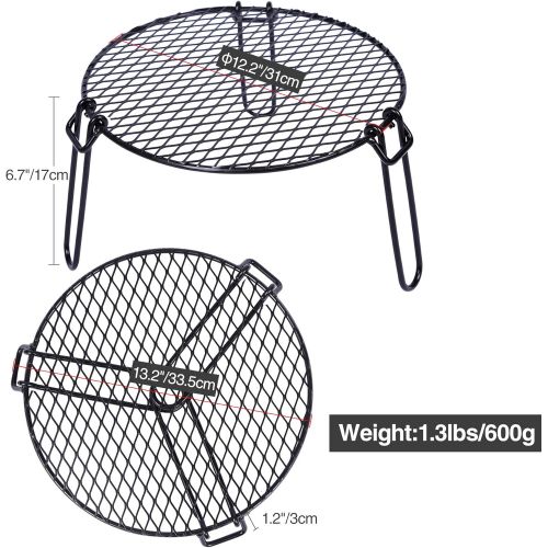  REDCAMP Folding Campfire Grill Heavy Duty Steel Grate, Portable Over Fire Camp Grill for Outdoor Open Flame Cooking, Circle Small