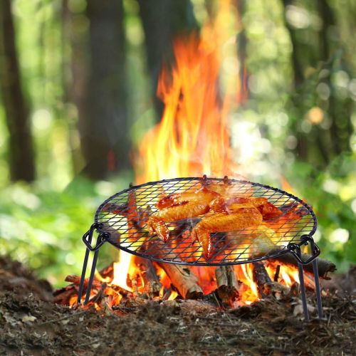  REDCAMP Folding Campfire Grill Heavy Duty Steel Grate, Portable Over Fire Camp Grill for Outdoor Open Flame Cooking, Circle Small