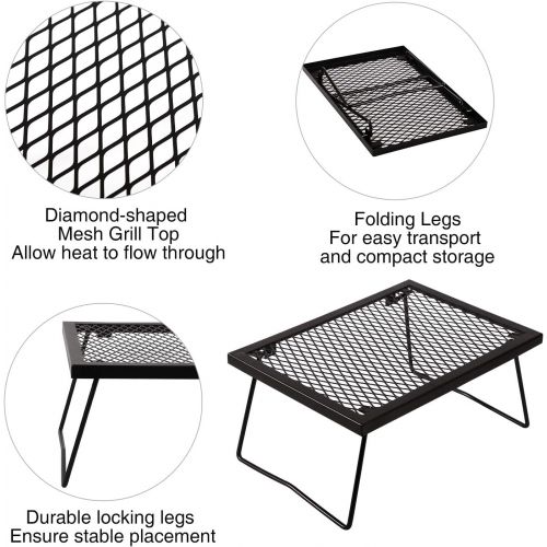  REDCAMP Folding Campfire Grill Heavy Duty Steel Grate, Portable Over Fire Camp Grill for Outdoor Open Flame Cooking, Medium