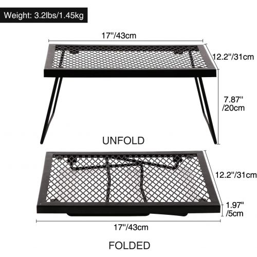  REDCAMP Folding Campfire Grill Heavy Duty Steel Grate, Portable Over Fire Camp Grill for Outdoor Open Flame Cooking, Medium