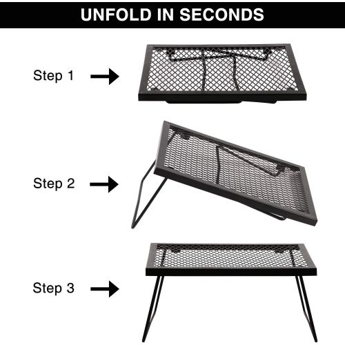  REDCAMP Folding Campfire Grill Heavy Duty Steel Grate, Portable Over Fire Camp Grill for Outdoor Open Flame Cooking, Medium