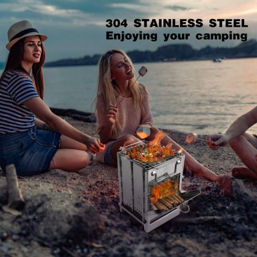  REDCAMP Wood Burning Camp Stove Folding Stainless Steel 304# Grill, Portable Backpacking Stove for Hiking Camping