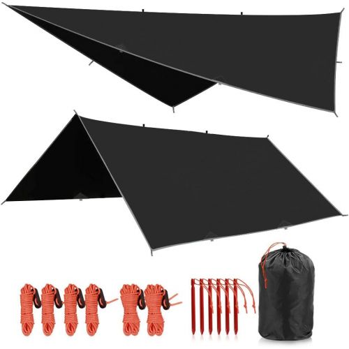  REDCAMP Hammock Rain Fly Waterproof and Lightweight, 10/12ft Tent Tarp for Camping Backpacking Hiking, Black/Green