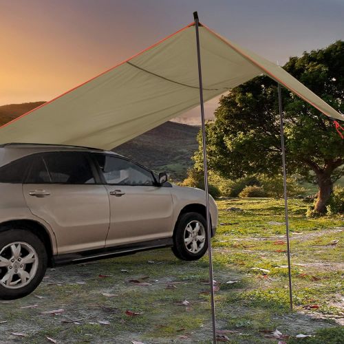  REDCAMP Waterproof Car Side Awning Sun Shelter, Portable Auto Canopy Camper Sun Shade with Adjustable Tarp Poles and Suction Cup for Camping, Picnic, Travel