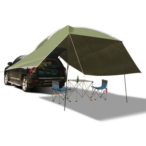  REDCAMP Waterproof Car Awning Sun Shelter, Portable Auto Canopy Camper Trailer Sun Shade for Camping, Outdoor, SUV, Beach Beige/Army Green
